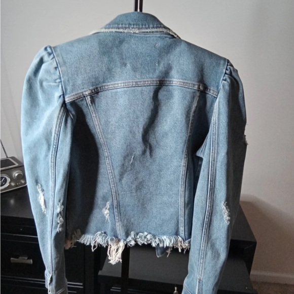 Retrofete Rissa Puff Sleeve Cropped Distressed Denim Jean Jacket Size M EUC - Picture 6 of 6